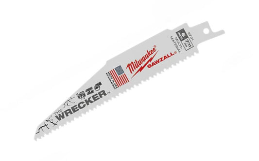 Milwaukee 6" Reciprocating Saw Blade "Demolition" - 7/11 T - 48-00-5701 SINGLE. 6" overall length. 7/11 TPI. Sold as a single recip blade. "Demolition" Sawzall blade. Made in USA.