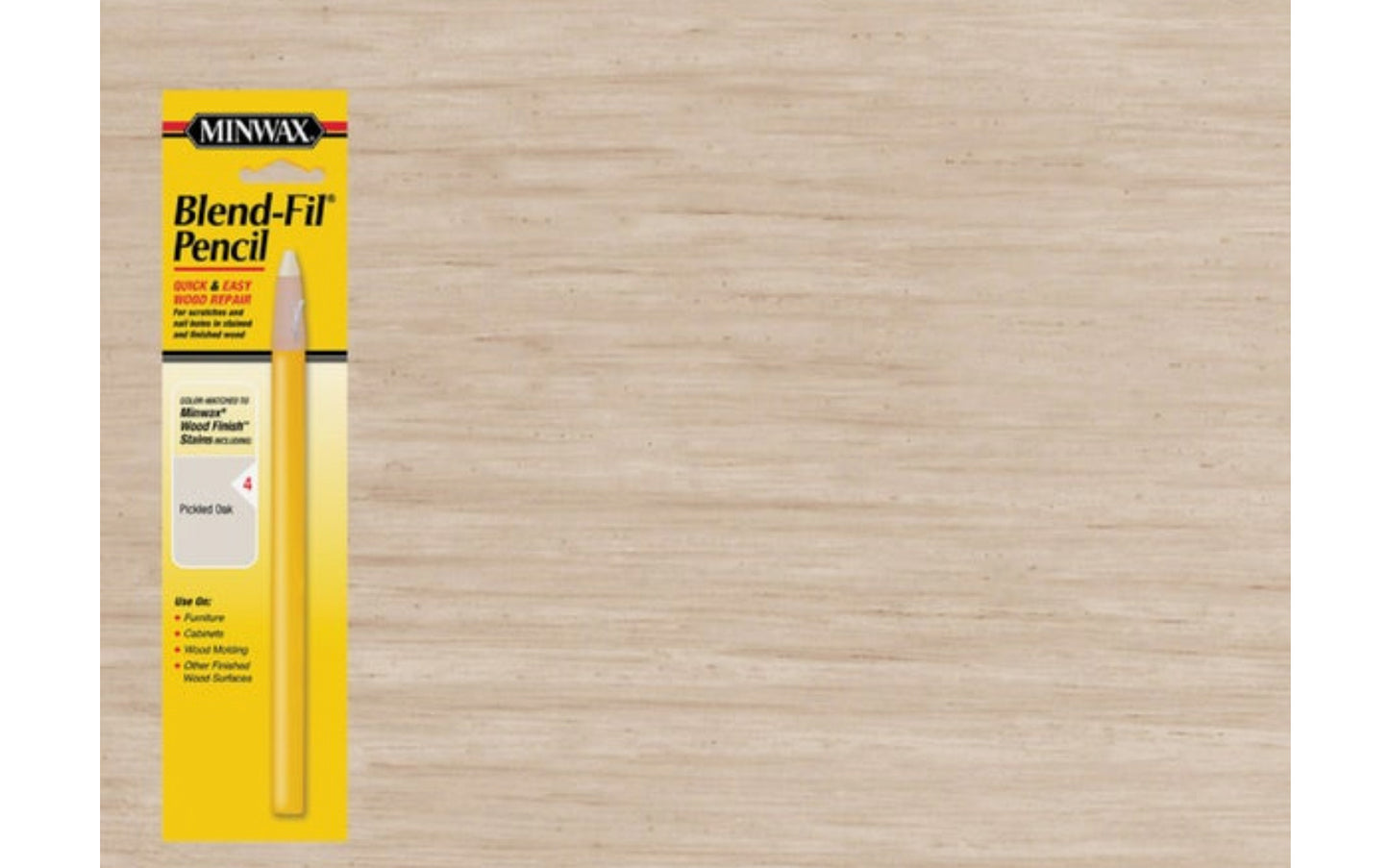 Minwax Blend-Fil Pencil - No. 4 blend. Color-matched to stains: Pickled Oak. For use on furniture, cabinets, wood molding, other finished wood surfaces.
