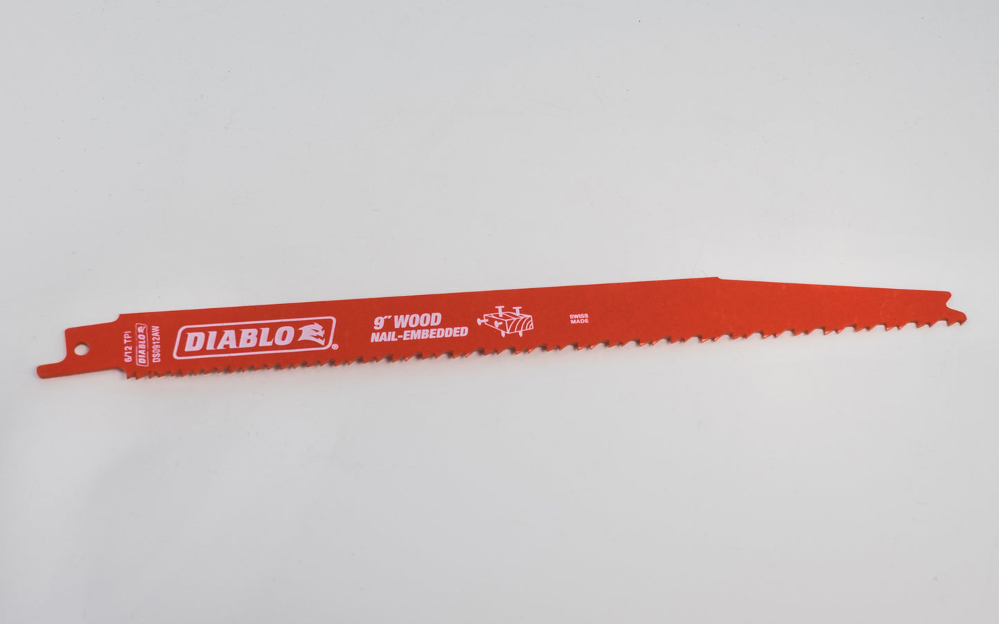 Diablo 9" Long Wood Nail-Embedded Reciprocating Saw Blade - 6 / 12 TPI. Model DS0912AW. Swiss made.