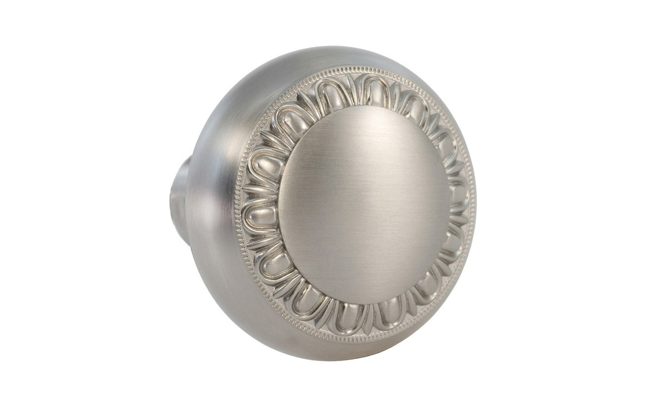 Single Solid Brass Core "Eggdart" Doorknob. Traditional Solid Brass Door knob. Reproduction Brass Door Knobs. Brushed Nickel Finish.
