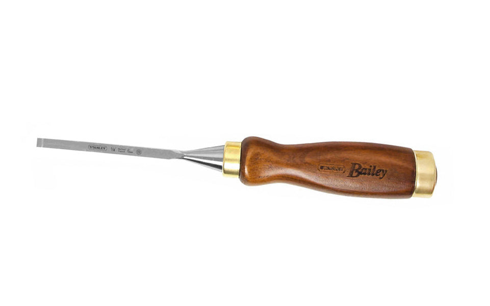 Made in England - 1/4" Bailey Wood Chisel. Hardened, tempered high-chrome carbon alloy steel blade for edge retention ~ High-carbon chrome steel blade ~ European Beech wood. Quality English Chisel. 1/4" (6 mm) size.