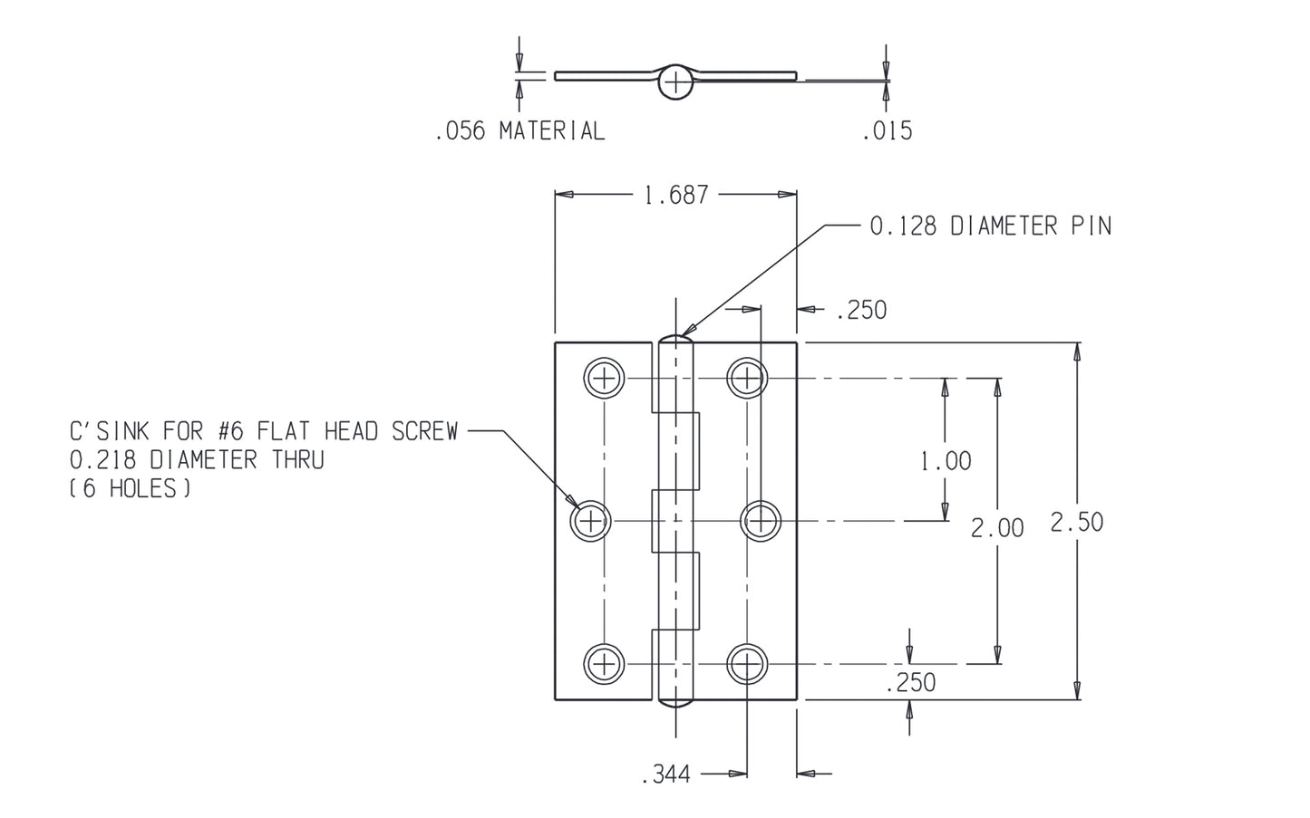 2-1/2" Zinc-Plated Fixed Pin Narrow Hinges - 2 Pack