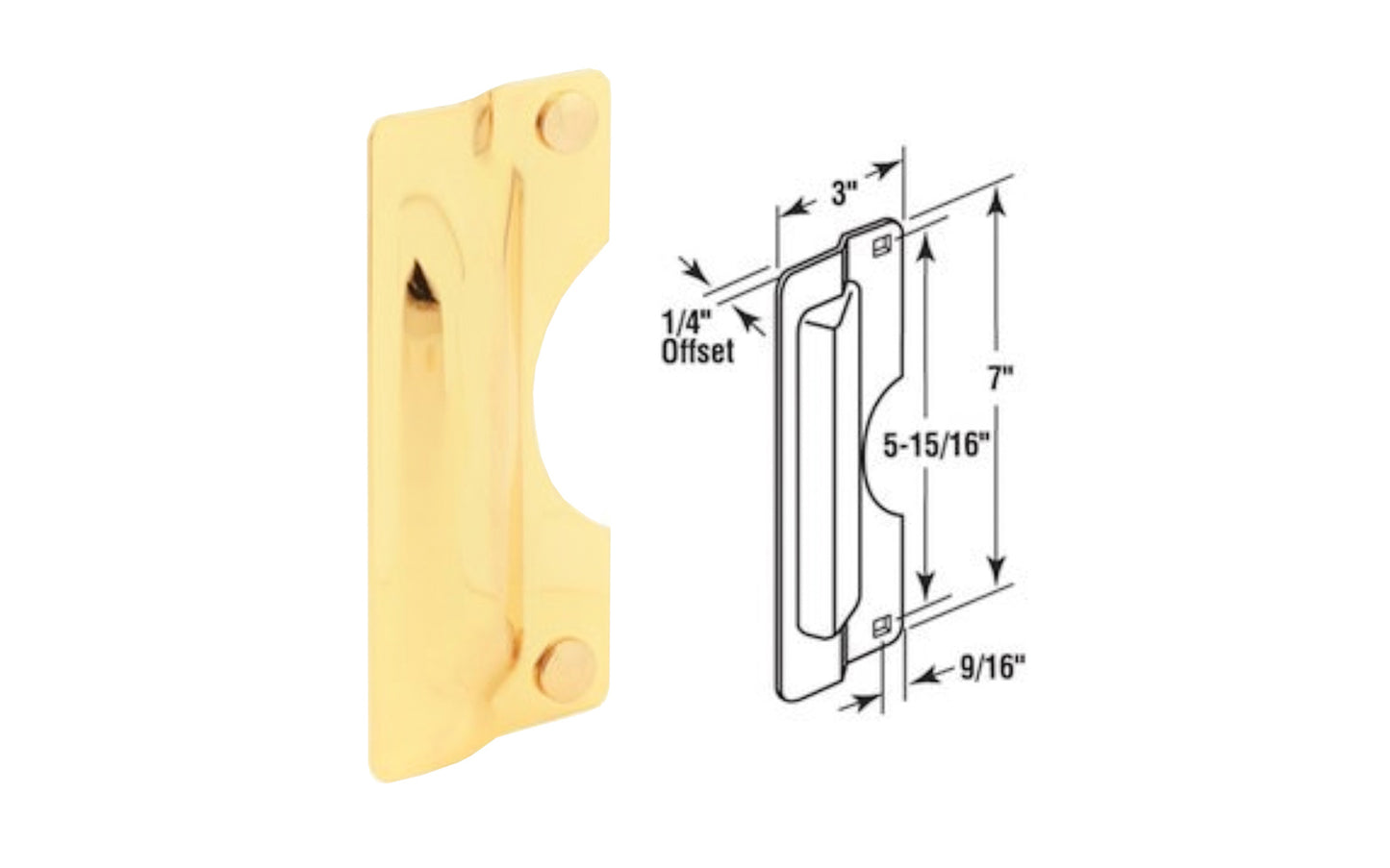 7" Brass Finish Latch Shield. Protects latch or bolt. Accepts up to 3" rose. Polished brass. Prime-Line Model U 9502.