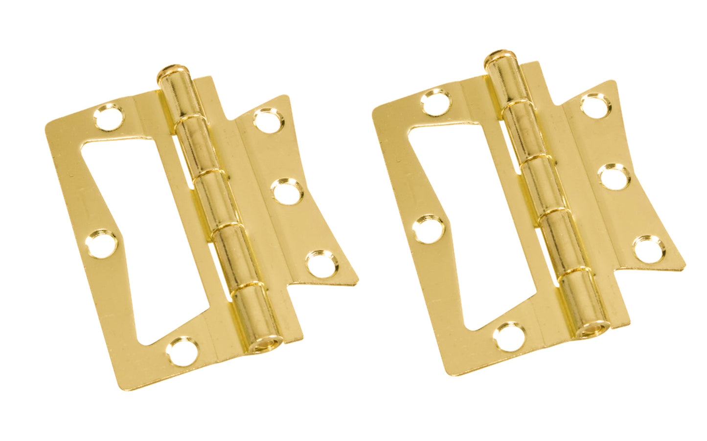3-1/2" Bright Brass-Plated Surface Mount Hinges - 2 Pack. These non mortise hinges are designed for use on bi-fold doors. Non-removable tight, non-rising pin. Surface mount, mortising is not required. Sold as 2 hinges in pack. National Hardware Model No. N244-806. 038613244801