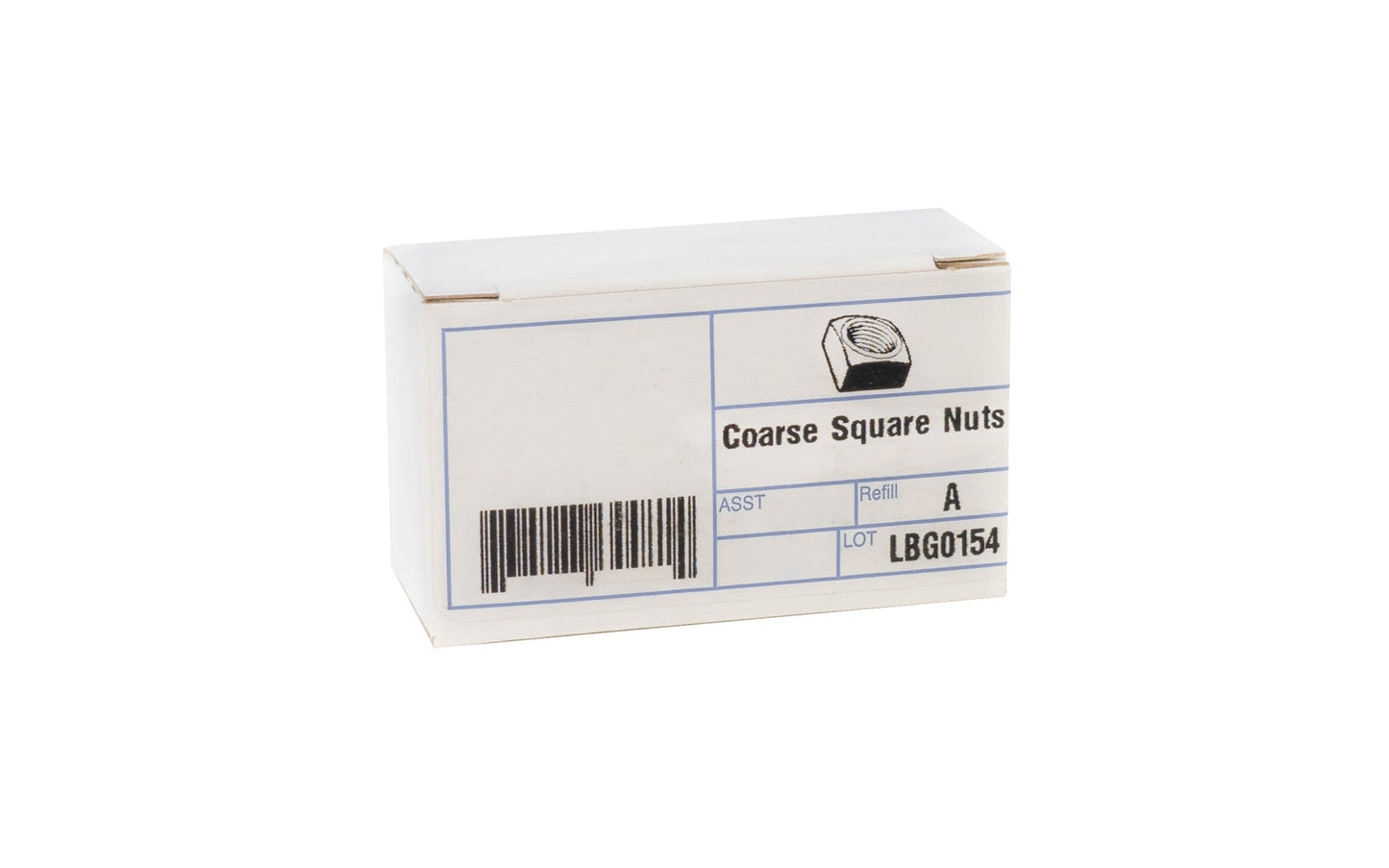 Square nut in zinc-plated steel material. 8-32 machine thread. Available as singles, or in a bulk box.