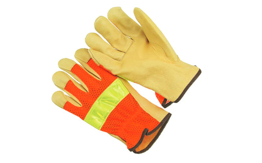 Pigskin Driver, Keystone Thumb, Reflective Tape &amp; Mesh Back Gloves. Sold as one pair of gloves. Model 6464KWSR-L. Large size. Made by Seattle Glove.