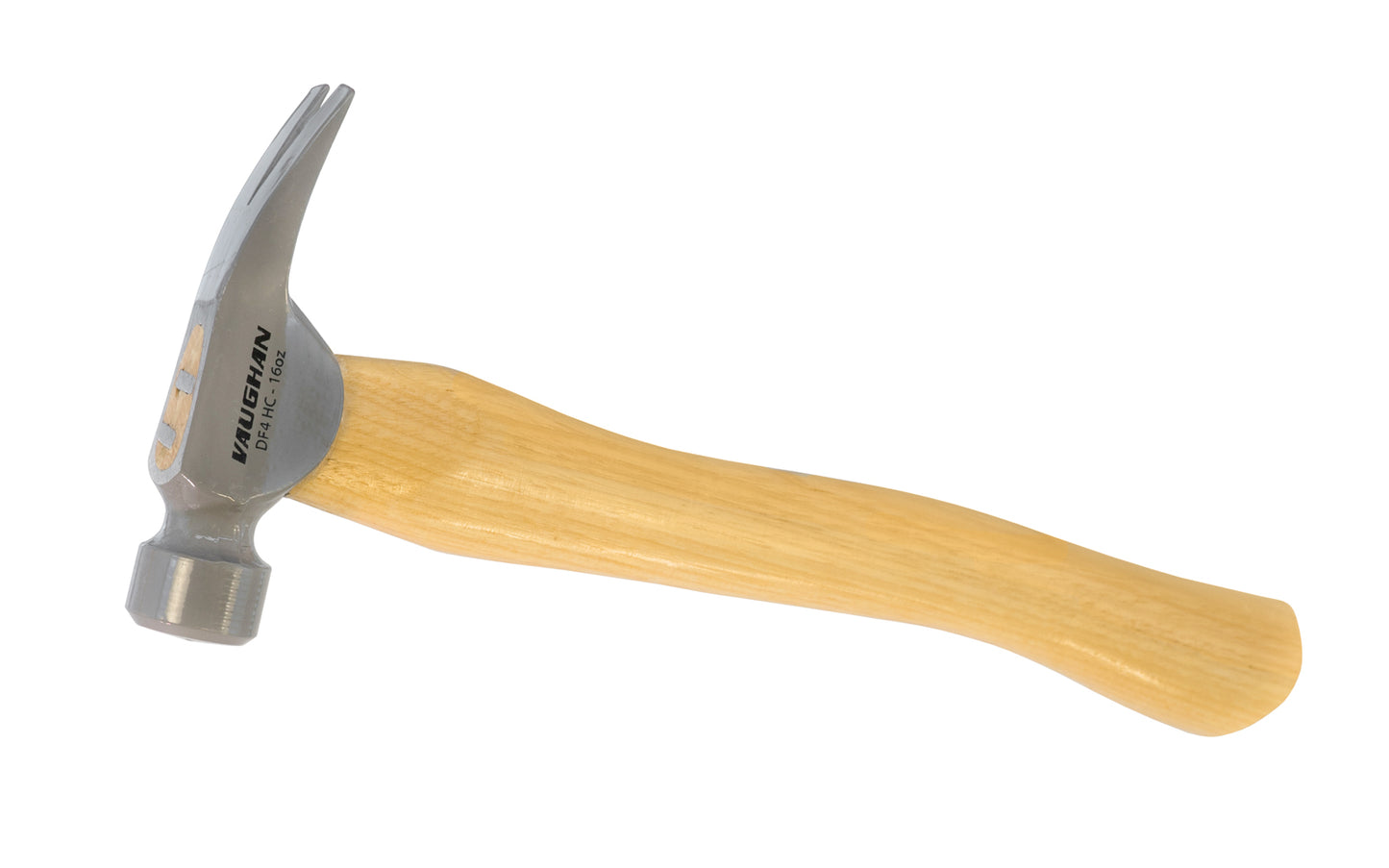 This 16 oz Vaughan Trim Hammer has a smooth face with a black finish head. Curved Hickory hardwood handle. Model VN01650. 14" overall length.