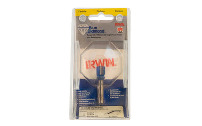 Irwin Carbide 1/2" Hinge Mortising Router Bit - Made in USA. High grade Steel construction Router Bit. 2" overall length. 1/4" shank. Irwin Blue Diamond Model No. 521400. Made in USA ~ 024721043122