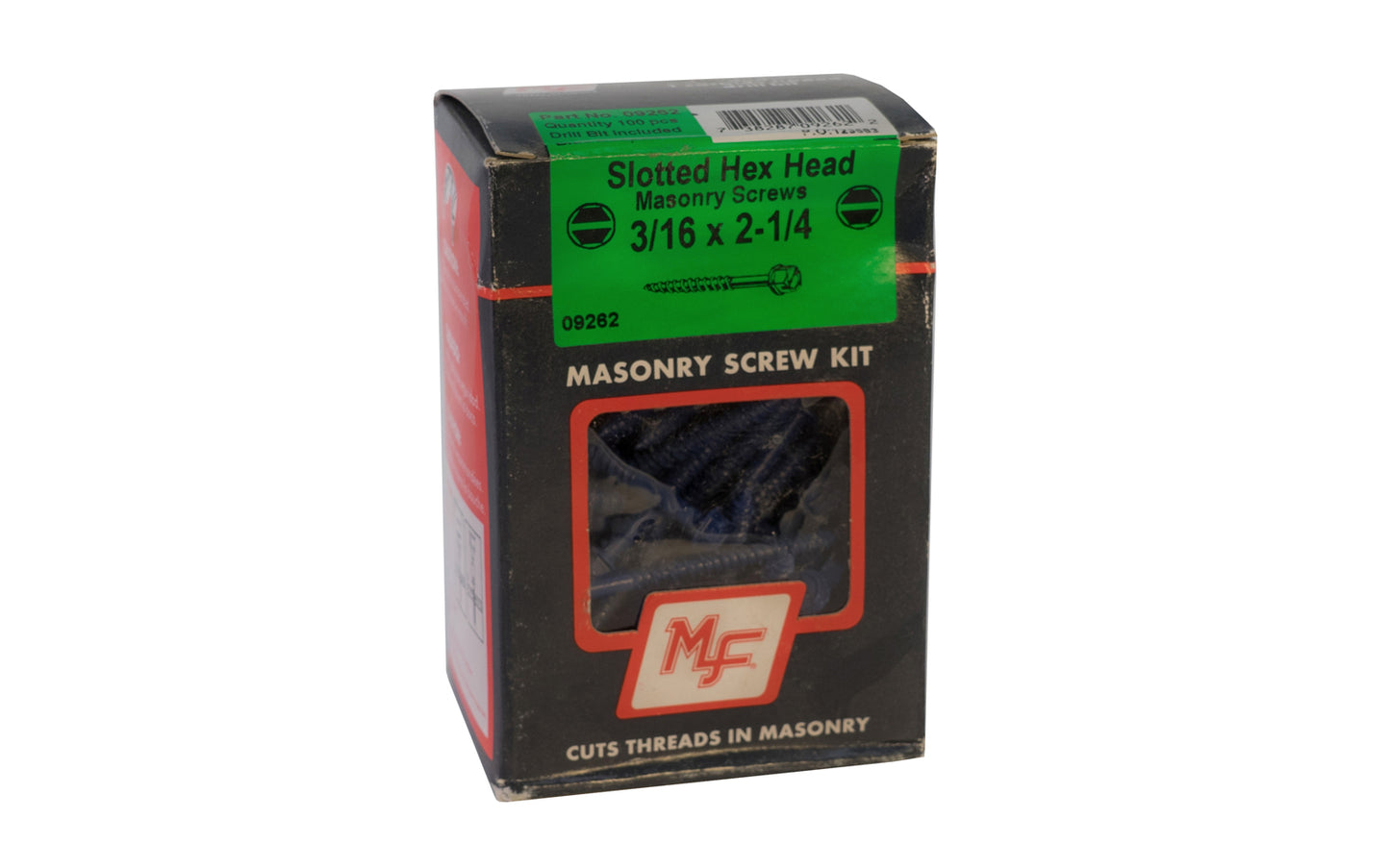 Midwest Slotted Hex Head Masonry Screws 3/16" x 2-1/4". Un-used old stock, un-opened box. 100 pieces in pack.