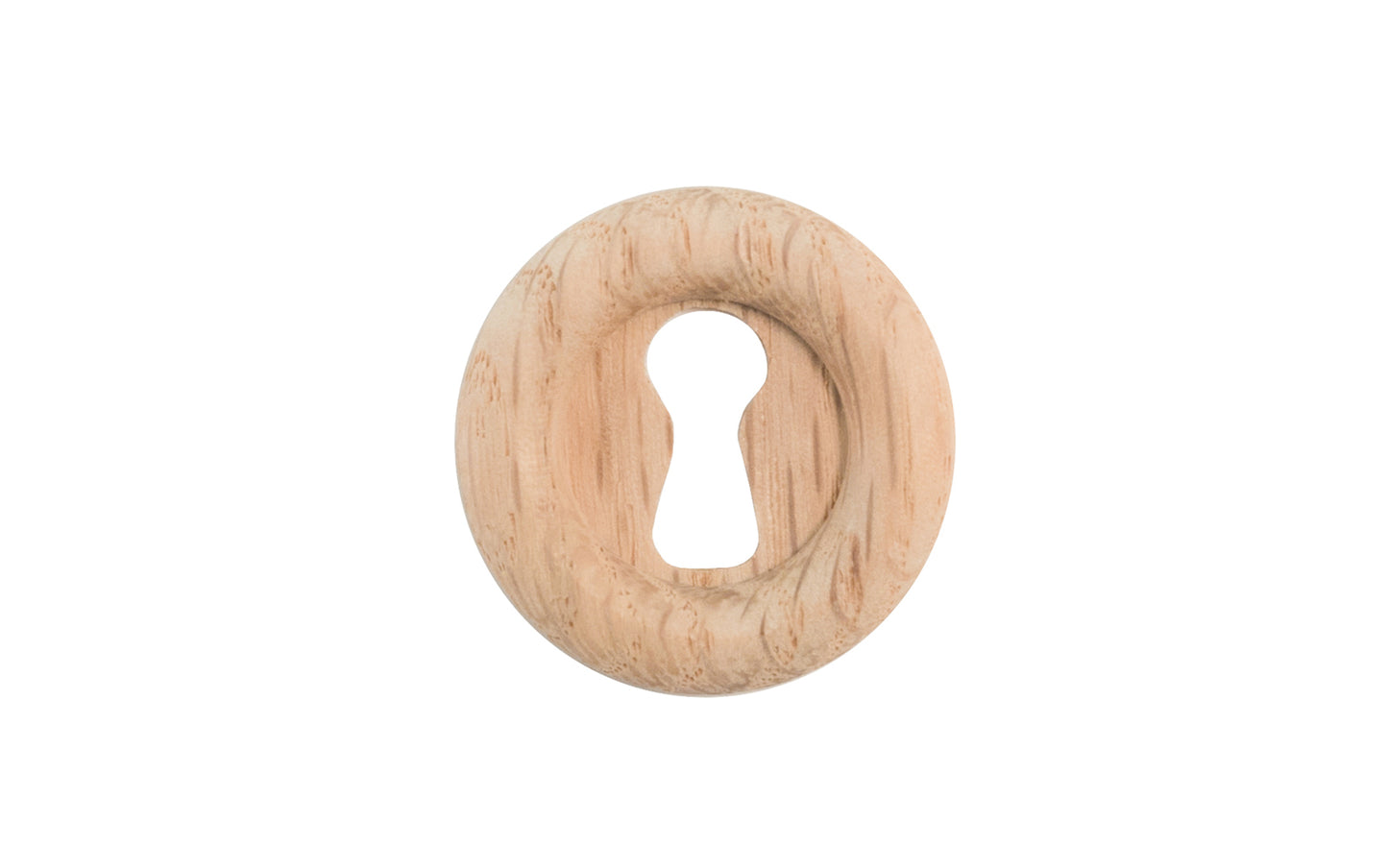 Round Oak Wood Keyhole. Classic & traditional oak wood keyhole with a smooth round design. Made of solid unfinished oak wood, it has an attractive & nice-looking grain to it. The keyhole may even be stained, painted, or varnished if desired. Available in 1-1/16" & 1-1/4" diameter sizes. Great for cabinets & furniture.