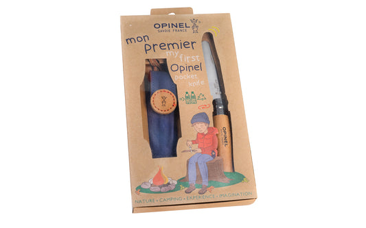 "My First Opinel" "Mon premier Opinel" with Sheath is the perfect knife to teach kids how to whittle, cut, prune or carve wood. The stainless steel blade is very versatile & great for everyday use. Stainless steel knife with blunt end for children. Model 002400. Blunt blade opinel folding knife ~ Made in France