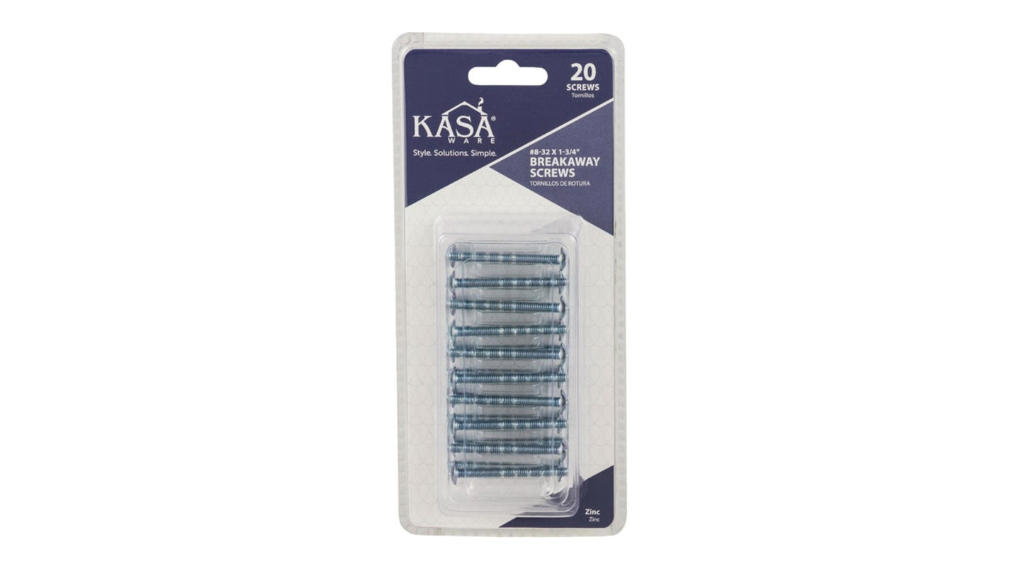 8-32 Thread Breakaway Screws - 1-3/4" Long. Break away screws are great for cabinet knobs, pulls, & hardware. Able to be cut to appropriate length.