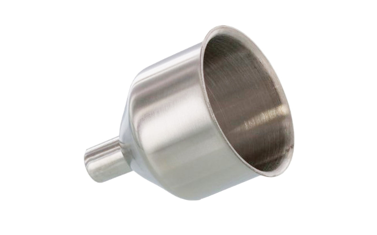 A small & basic 1-1/2" diameter Stainless Funnel. Good for liquids, small containers, jars, flasks, etc. 3/8" diameter spout. Made by SE.