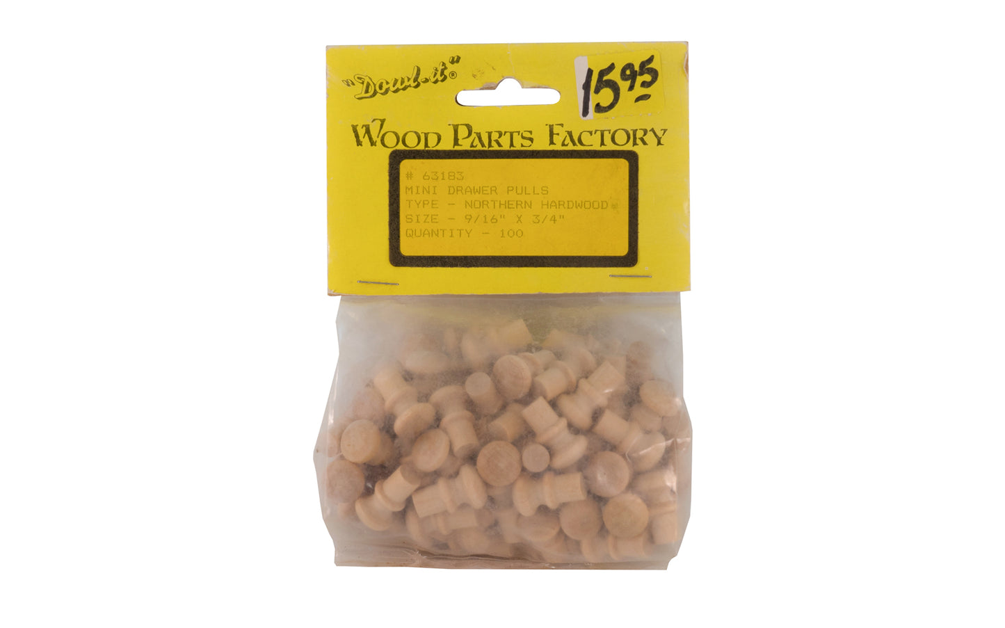 Mini Northern Hardwood Draw Pulls/Knobs - 100 Pack. 9/16" Diameter x 3/4" Length. Made by Wood Parts Factory "Dowl-It". Model 63183