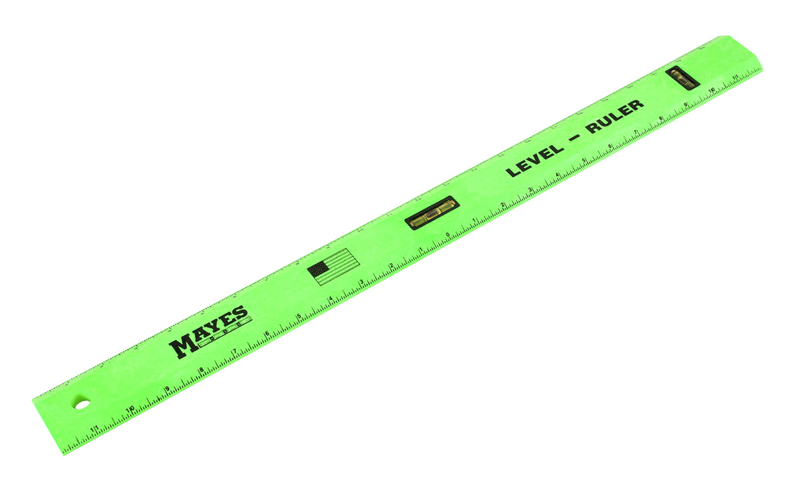 Mayes Level Ruler ~ Model No. 10743 ~ Made of high-impact polystyrene construction ~ Standard & Metric readings ~ Two levels on rule ~ Hang hole for easy storage ~ 24" overall length ~ 028452107436