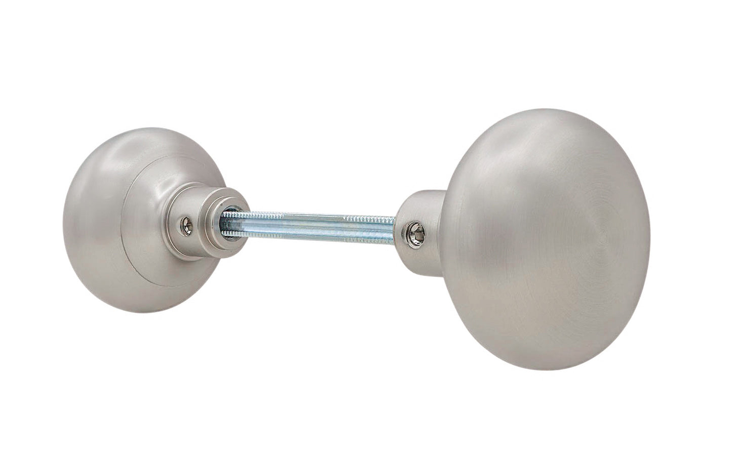 Pair of Traditional & Classic Brass Smooth Design Doorknobs with spindle. Quality hollow core wrought brass doorknobs with an attractive circle-ring design. Reproduction Brass Door Knobs. Traditional Brass Knobs with Spindle. Brushed Nickel Finish.