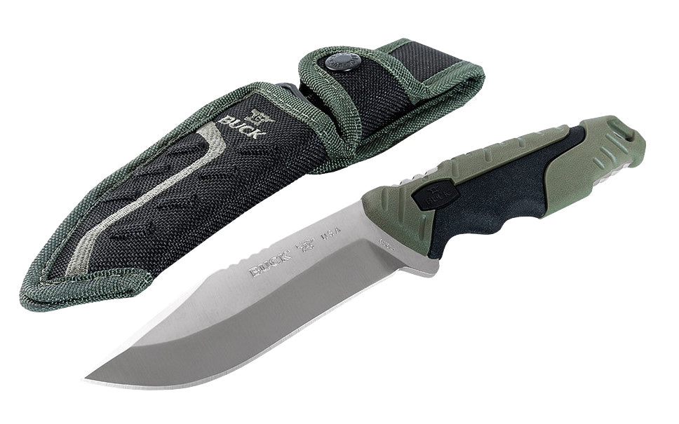 Buck Knives 658 Pursuit, Large Fixed Blade Knife is a multi-purpose alternative to traditional hunting knives, the Pursuit series fills the need for a mid-range hunting knife designed from the beginner to the experienced, serious hunter. Includes a polyester sheath. 4-1/2" long blade. Model 0656GRS-B. 033753147586