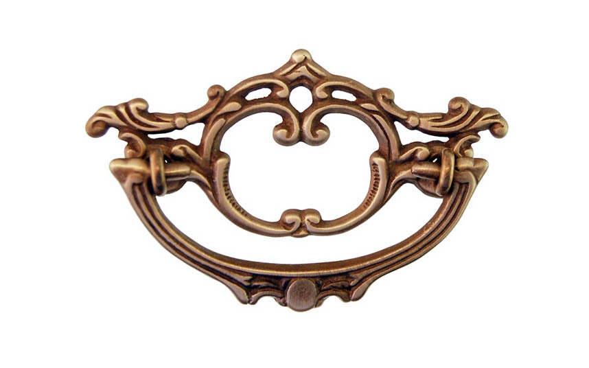 Solid Brass Victorian Drop Pull ~ 3" On Centers - Antique Brass Finish