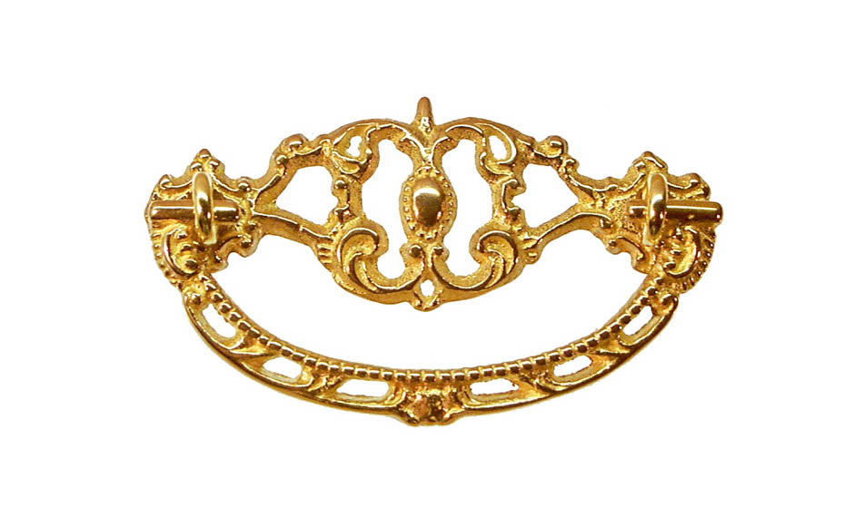 Solid Brass Victorian Drop Pull ~ 3" On Centers - Non-Lacquered Brass (will patina over time)