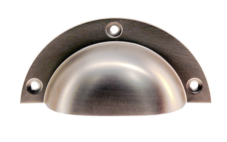 Large Stamped Brass Bin Pull ~ 3-3/4" Wide ~ Brushed Nickel Finish