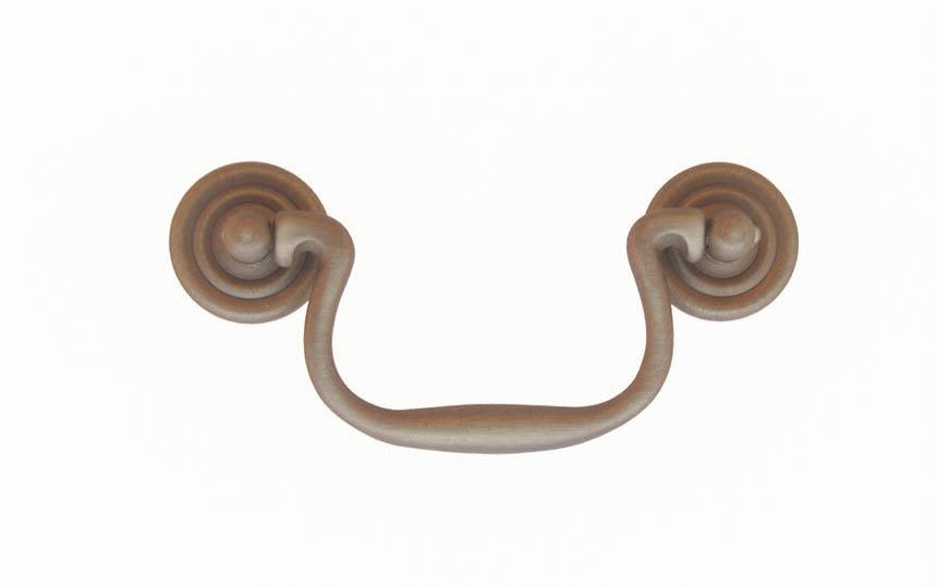 Solid Brass Colonial-Style Drop Pull ~ 3-1/2" On Centers - Antique Brass Finish