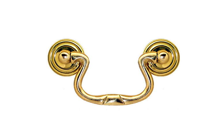 Solid Brass Colonial-Style Drop Pull ~ 2-1/2" On Centers - Non-Lacquered Brass (will patina over time)