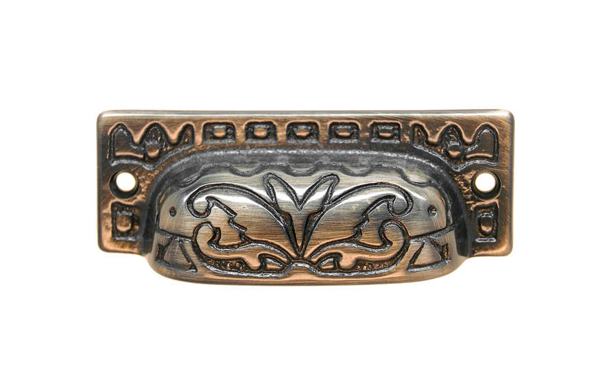 Solid Brass Eastlake-Style Bin Pull ~ 3" On Centers ~ Antique Brass Finish