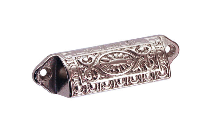 Solid Brass Eastlake-Style Bin Pull ~ Polished Nickel Finish