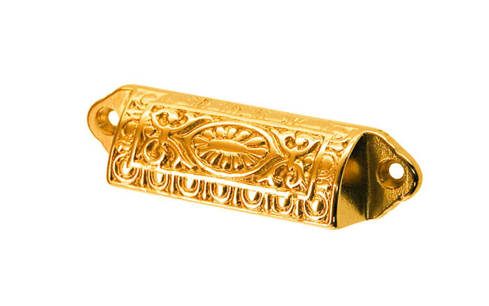 Solid Brass Eastlake-Style Bin Pull ~ Non-Lacquered Brass (will patina naturally over time)