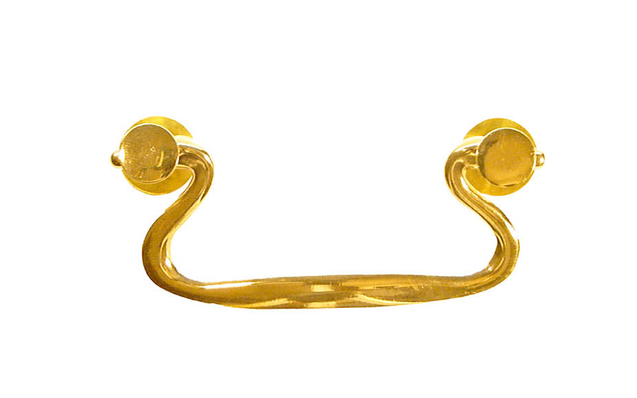 Solid Brass Drop Pull With Contoured Flat Handle ~ 3" On Centers ~ Non-Lacquered Brass (will patina over time)