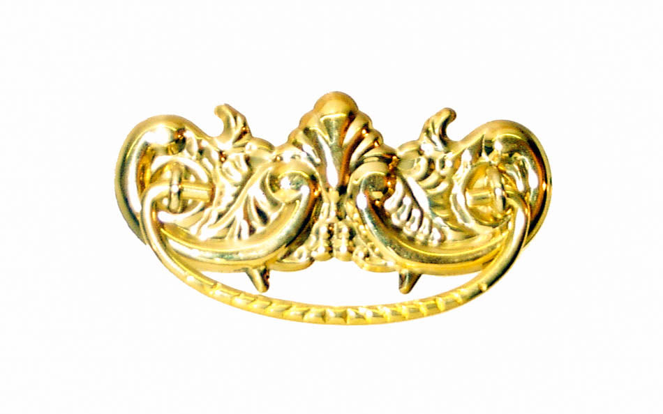 Brass Victorian Drop Pull ~ 3" On Centers - Non-Lacquered Brass (will patina over time) ~ Vintage-style Hardware · Traditional & classic ~ Made of high quality solid brass material ~ 3" spacing of screw holes ~ Includes an ornate stamped brass backplate ~ Designed in a traditional Victorian style, but suitable for different traditional & period decors ~ Ornate style