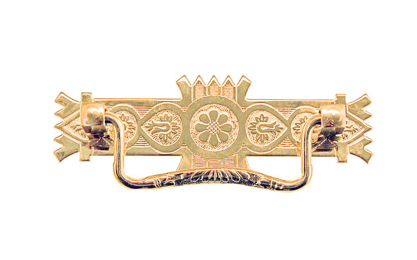 Brass Eastlake Drop Pull ~ 3" On Centers - Non-Lacquered Brass (will patina over time)