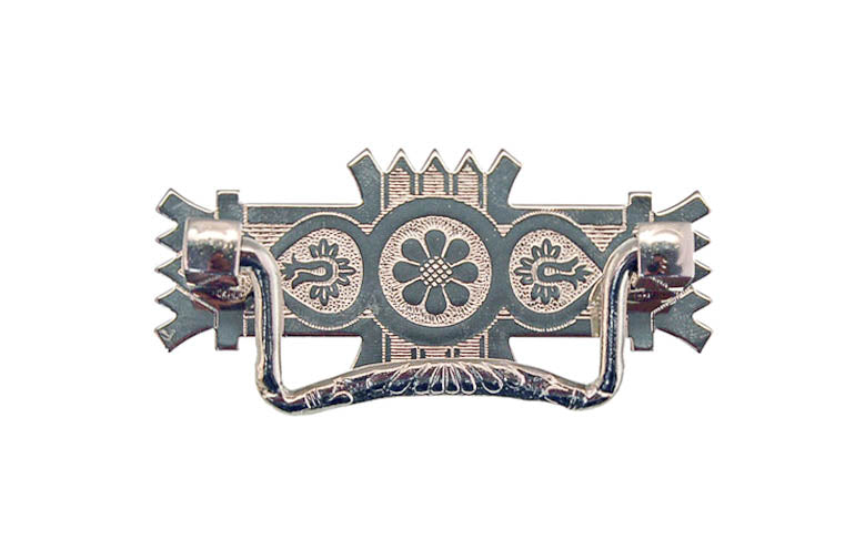 Brass Eastlake Drop Pull ~ Polished Nickel ~ Brass Eastlake Drop Pull ~ 2-1/2" On Screw Centers ~ Vintage-style Hardware · Traditional & classic ~ Made of high quality solid brass material ~ Includes an ornate stamped brass backplate ~ Designed in a traditional Eastlake style, but suitable for different traditional & period decors, including Victorian ~ Ornate style