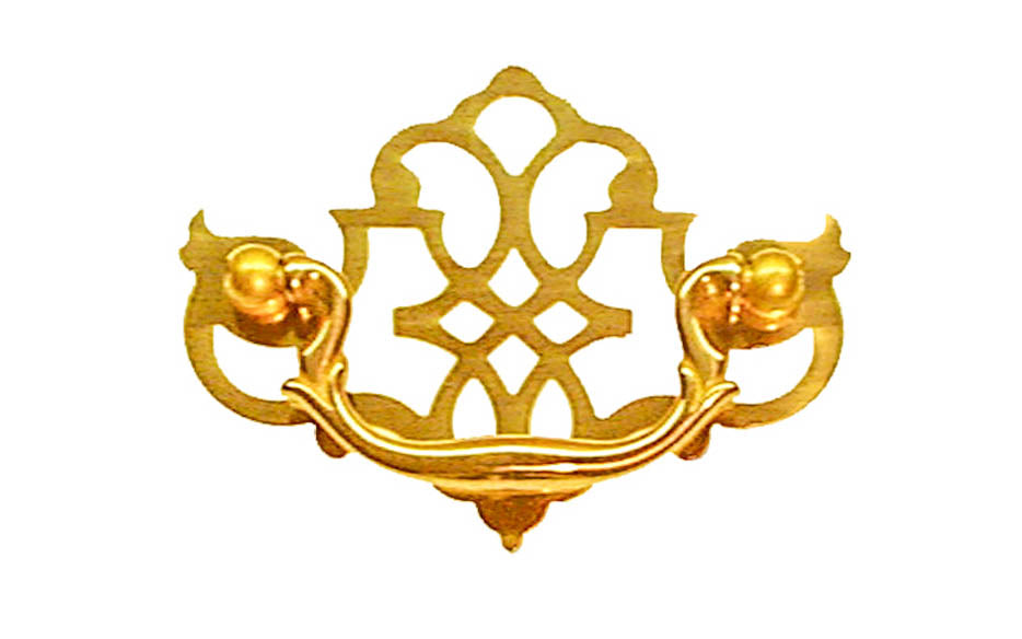 Solid Brass Chippendale Drop Pull ~ 3" On Centers - Lacquered Brass Finish