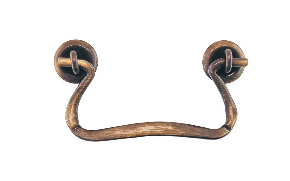 Solid Brass Drop Pull With Contoured Handle ~ 3" On Centers - Antique Brass Finish
