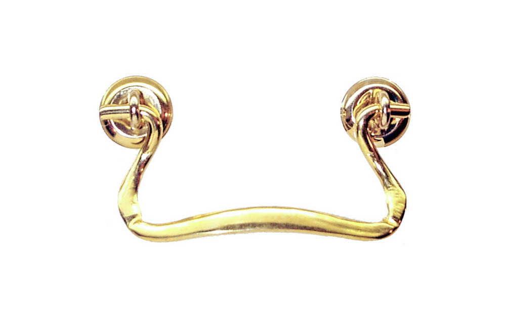 Solid Brass Drop Pull With Contoured Handle ~ 3" On Centers - Non-Lacquered Brass (will patina over time)