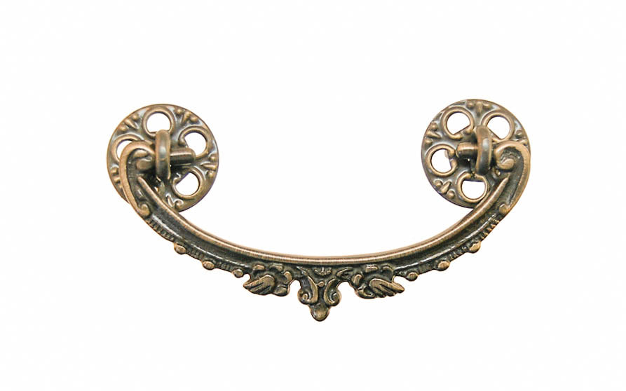 Solid Brass Drop Pull ~ 3" On Centers - Antique Brass Finish