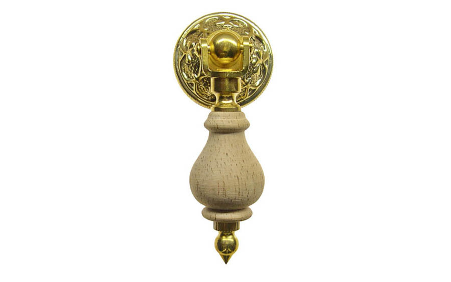 Walnut Wood Drop Pull with Brass Rosette