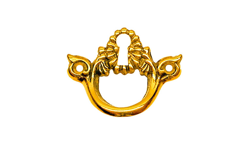 Solid Brass Finger Pull with Keyhole. The plate measures 1/8" in thickness for durability. This finger-pull keyhole plate will certainly add some character & attractive style to your cabinets, drawers, & furniture. Non-Lacquered Brass (will patina & age over time)