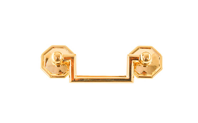 Solid Brass Drop Pull With Square Corners ~ 2-1/2" On Centers - Non-Lacquered Brass (will patina over time)