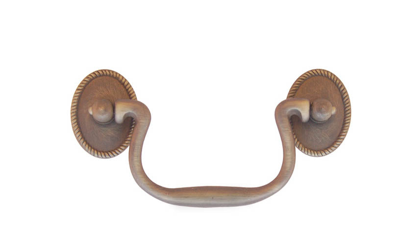 Solid Brass Colonial-Style Drop Pull ~ 3-1/2" On Centers - Antique Brass Finish