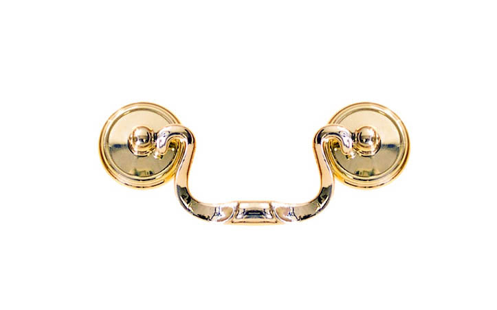 Solid Brass Colonial-Style Drop Pull ~ 2-1/2" On Centers ~ Lacquered Brass Finish