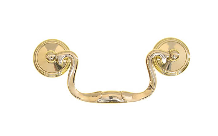 Solid Brass Colonial-Style Drop Pull ~ 3" On Centers ~ Lacquered Brass Finish