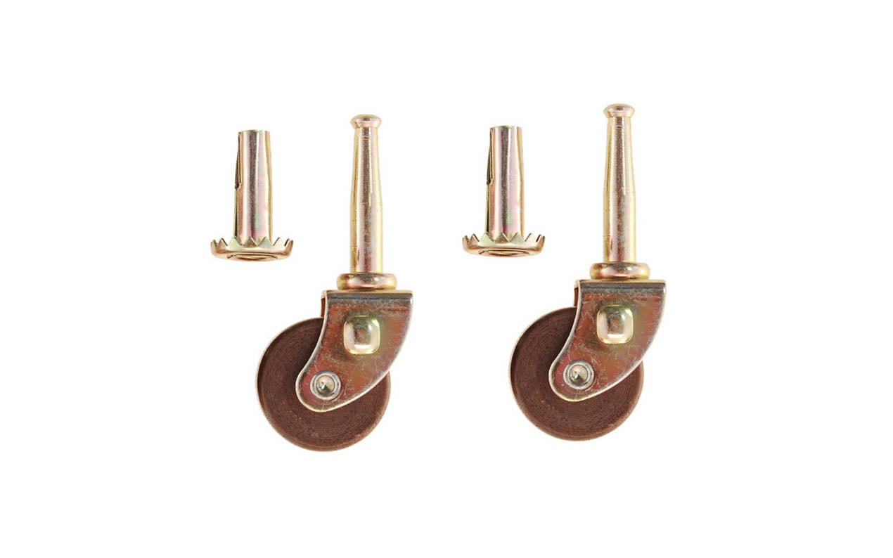Pair of Steel Grip-Neck Casters With Hardwood Wheels ~ 1-1/4" Wheel