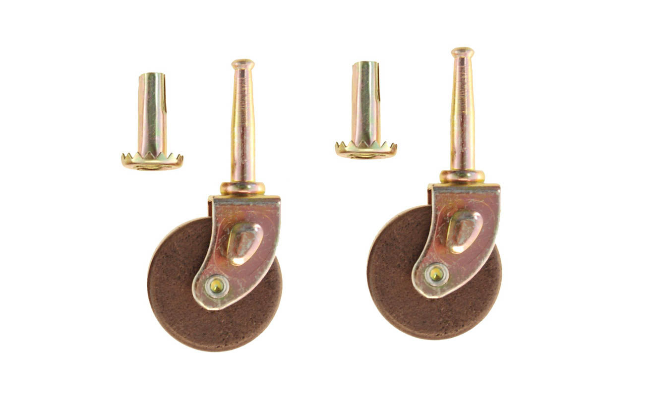 Pair of Steel Grip-Neck Casters With Hardwood Wheels ~ 1-5/8" Wheel