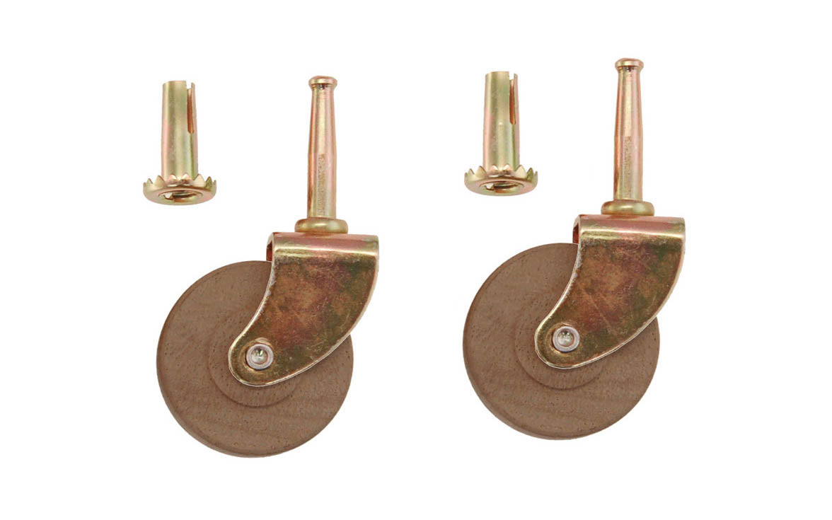 Pair of Steel Grip-Neck Casters With Hardwood Wheels ~ 2" Wheel