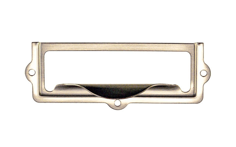 Stamped Brass Label Holder with Pull ~ 2-7/8" x 1" ~ Brushed Nickel Finish