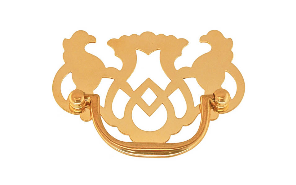 Solid Brass Chippendale Drop Pull ~ 3" On Centers - Non-Lacquered Brass (will patina over time)