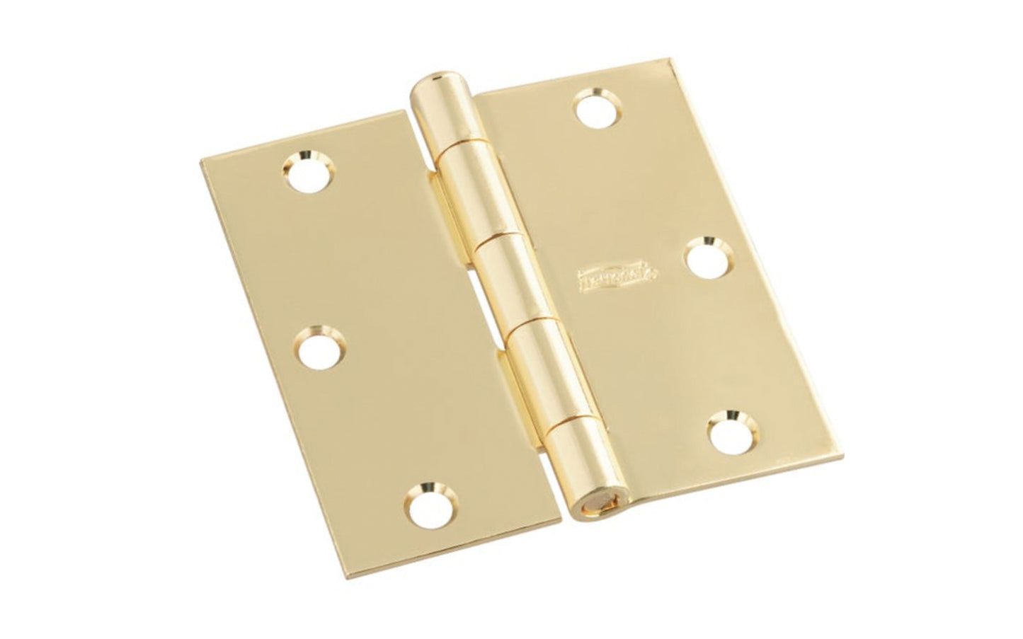 3" Bright Brass Door Hinge with square corners & a removable pin. Bright Brass finish on steel material. Countersunk holes. Includes flat head screws. 3" x 3" door hinge size. Five knuckle, full mortise design. National Hardware Model No. N830-214. 886780009545