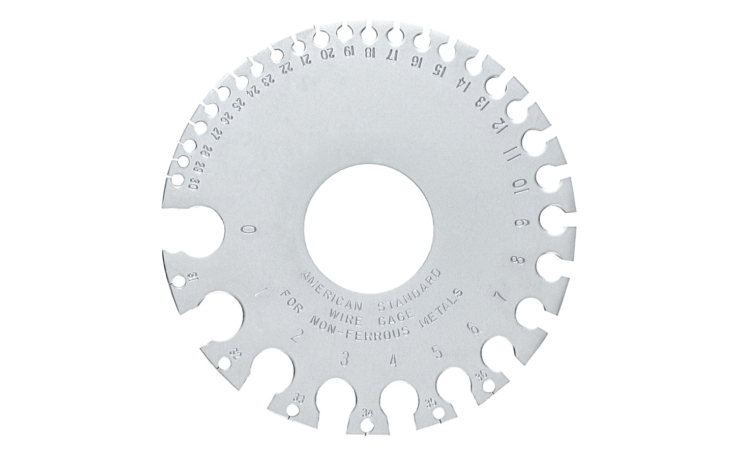 American Standard Wire Gage ~ General Tools Model 20 ~ Made of heavy gage, hardened & tempered steel ~ Ideal for gaging non-ferrous wire & metals such as copper, brass & aluminum ~ Range: American Standard wire gages 0 to 36 (.325" - .005")
